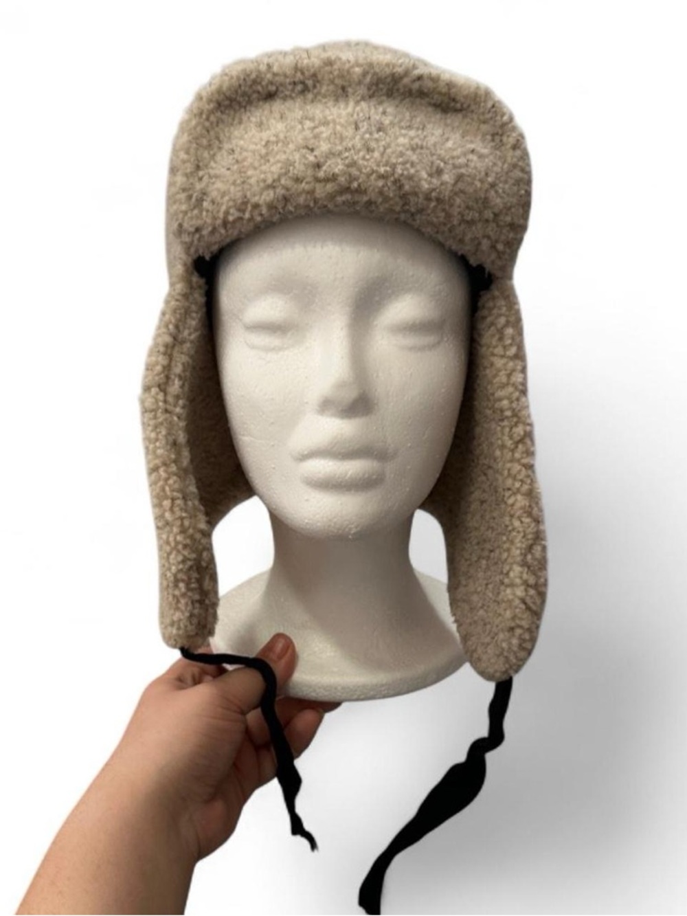 Lands End Unisex Cream Sherpa Fleece Trapper Hat